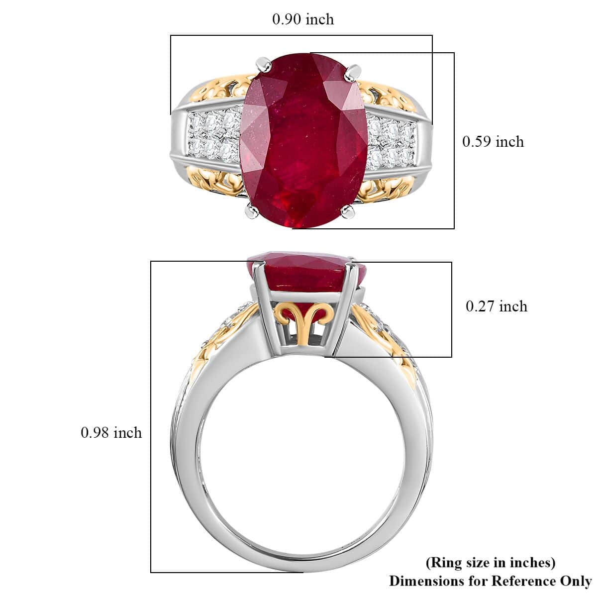 Niassa Ruby (FF), White Zircon Ring in 18K Vermeil YG and Rhodium Over Sterling Silver (Size 10.0) 10.80 ctw image number 5