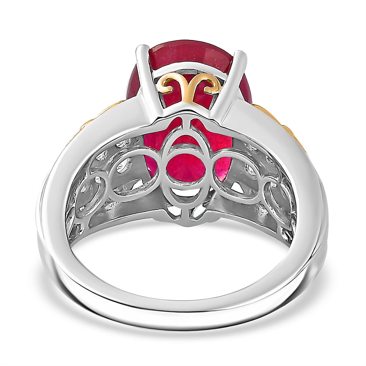 Niassa Ruby (FF) and White Zircon Ring in 18K Vermeil YG and Rhodium Over Sterling Silver (Size 9.0) 9.80 ctw image number 4