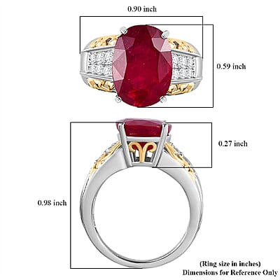Niassa Ruby (FF) and White Zircon Ring in 18K Vermeil YG and Rhodium Over Sterling Silver (Size 9.0) 9.80 ctw