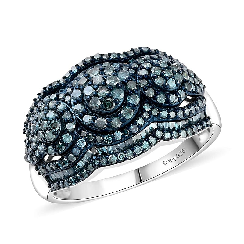 Blue Diamond Ring in Platinum Over Sterling Silver (Size 10.0) 1.50 ctw
