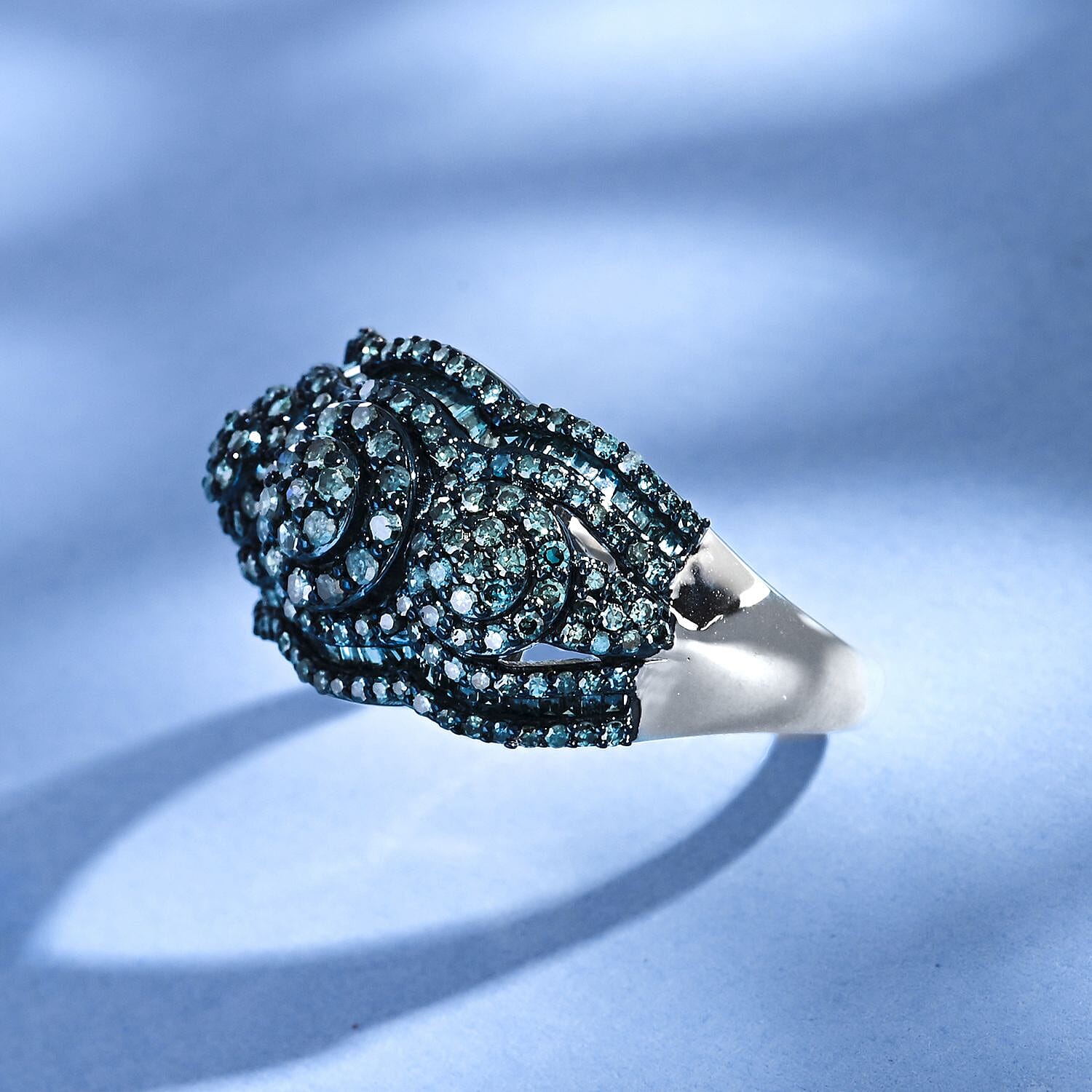 Blue Diamond Ring in Platinum Over Sterling Silver (Size 10.0) 1.50 ctw