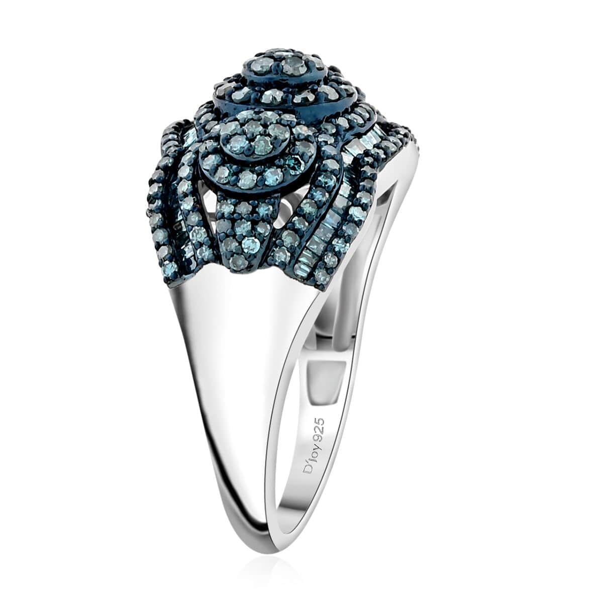 Blue Diamond (IR) Ring in Platinum Over Sterling Silver (Size 7.0) 1.50 ctw image number 3