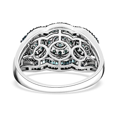 Blue Diamond Ring in Platinum Over Sterling Silver (Size 10.0) 1.50 ctw
