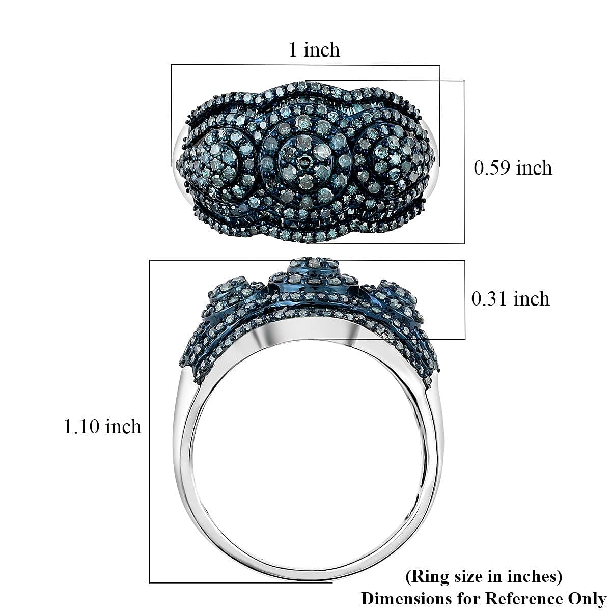 Blue Diamond Ring in Platinum Over Sterling Silver (Size 10.0) 1.50 ctw