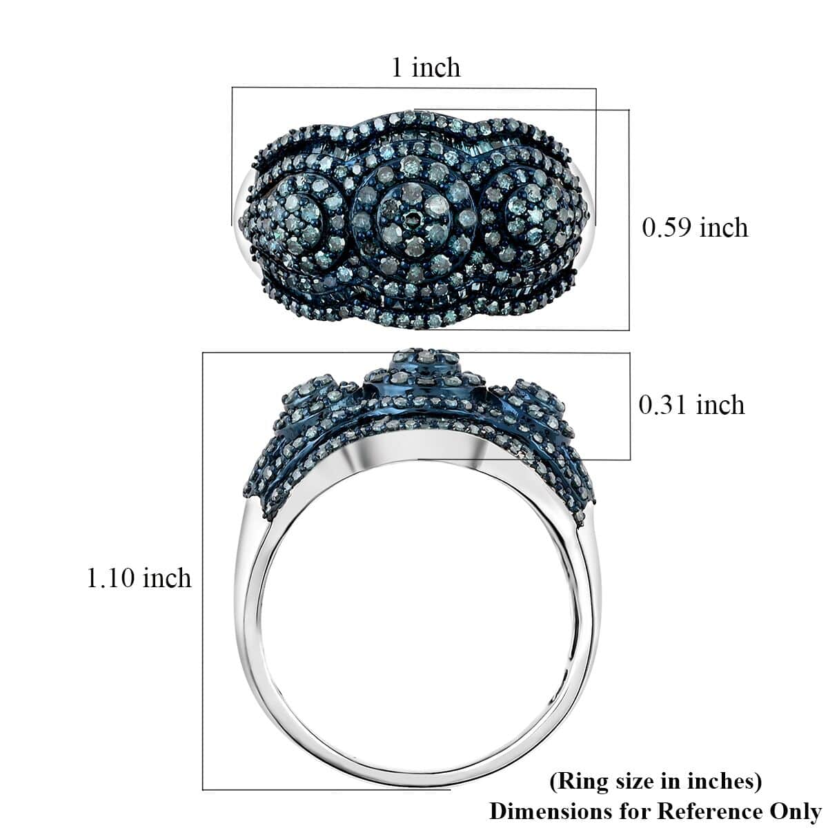 Blue Diamond (IR) Ring in Platinum Over Sterling Silver (Size 7.0) 1.50 ctw image number 5