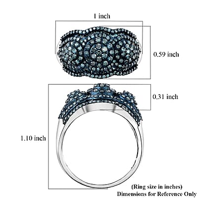 Blue Diamond Ring in Platinum Over Sterling Silver (Size 10.0) 1.50 ctw