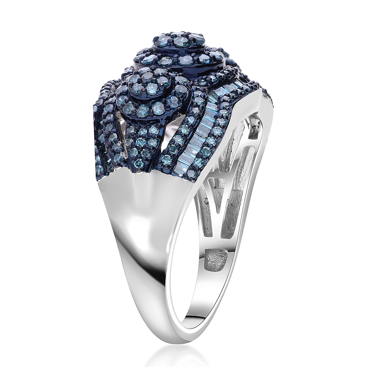 Blue Diamond (IR) Ring in Platinum Over Sterling Silver (Size 7.0) 1.50 ctw image number 3