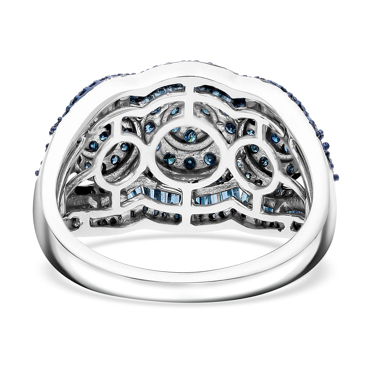 Blue Diamond (IR) Ring in Platinum Over Sterling Silver (Size 7.0) 1.50 ctw image number 4