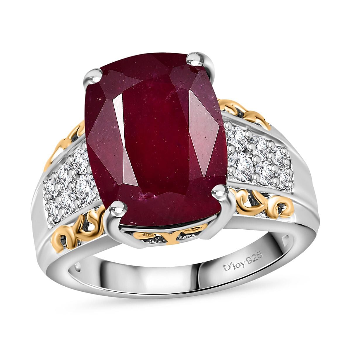 Niassa Ruby (FF) and White Zircon Ring in 18K Vermeil YG and Rhodium Over Sterling Silver (Size 10.0) 11.00 ctw