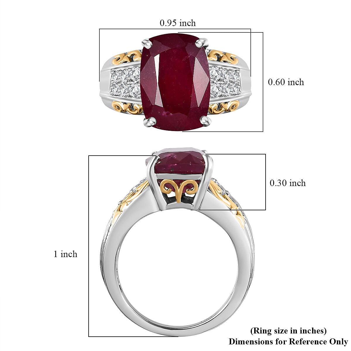 Niassa Ruby (FF) and White Zircon Ring in 18K Vermeil YG and Rhodium Over Sterling Silver (Size 10.0) 11.00 ctw