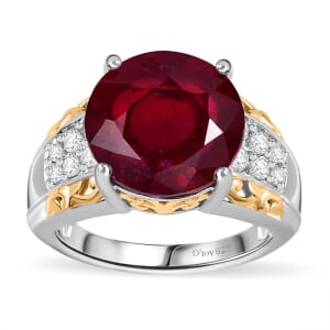Niassa Ruby (FF) and White Zircon Ring in 18K Vermeil YG and Rhodium Over Sterling Silver (Size 7.0) 10.25 ctw
