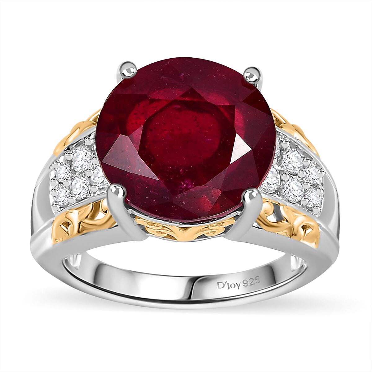 Niassa Ruby (FF) and White Zircon Ring in 18K Vermeil YG and Rhodium Over Sterling Silver (Size 9.0) 10.25 ctw image number 0