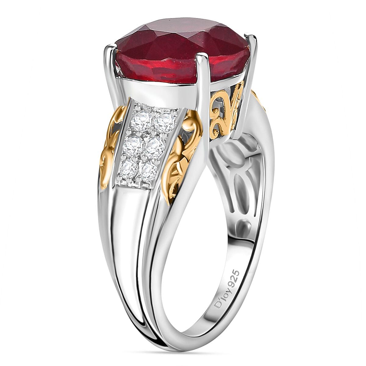 Niassa Ruby (FF) and White Zircon Ring in 18K Vermeil YG and Rhodium Over Sterling Silver (Size 9.0) 10.25 ctw image number 3