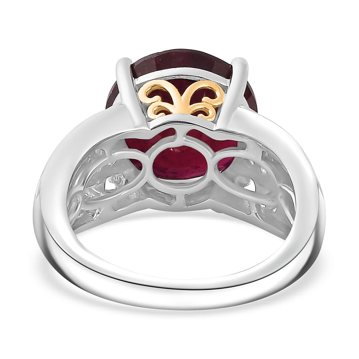 Niassa Ruby (FF) and White Zircon Ring in 18K Vermeil YG and Rhodium Over Sterling Silver (Size 9.0) 10.25 ctw image number 4