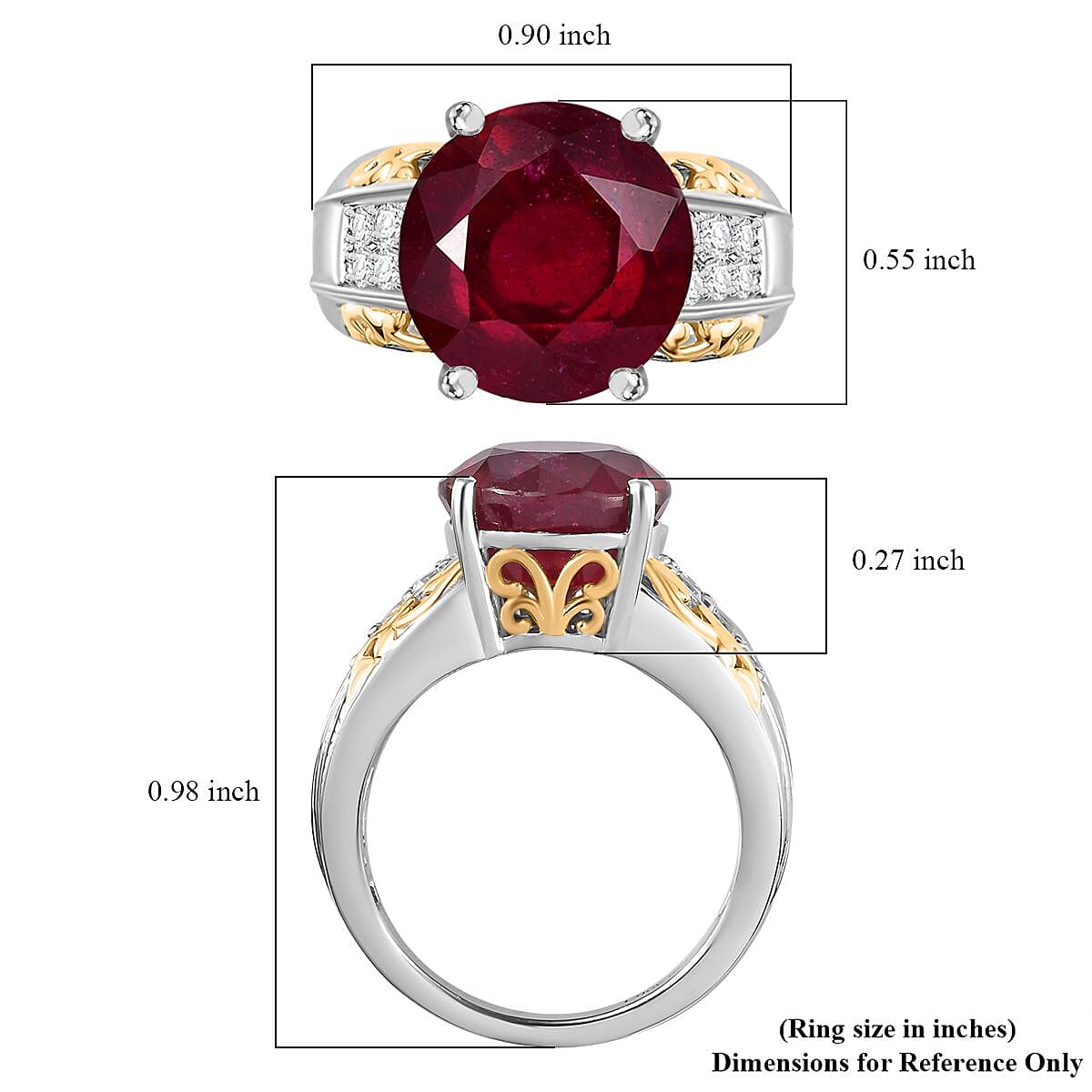 Niassa Ruby (FF) and White Zircon Ring in 18K Vermeil YG and Rhodium Over Sterling Silver (Size 9.0) 10.25 ctw image number 5
