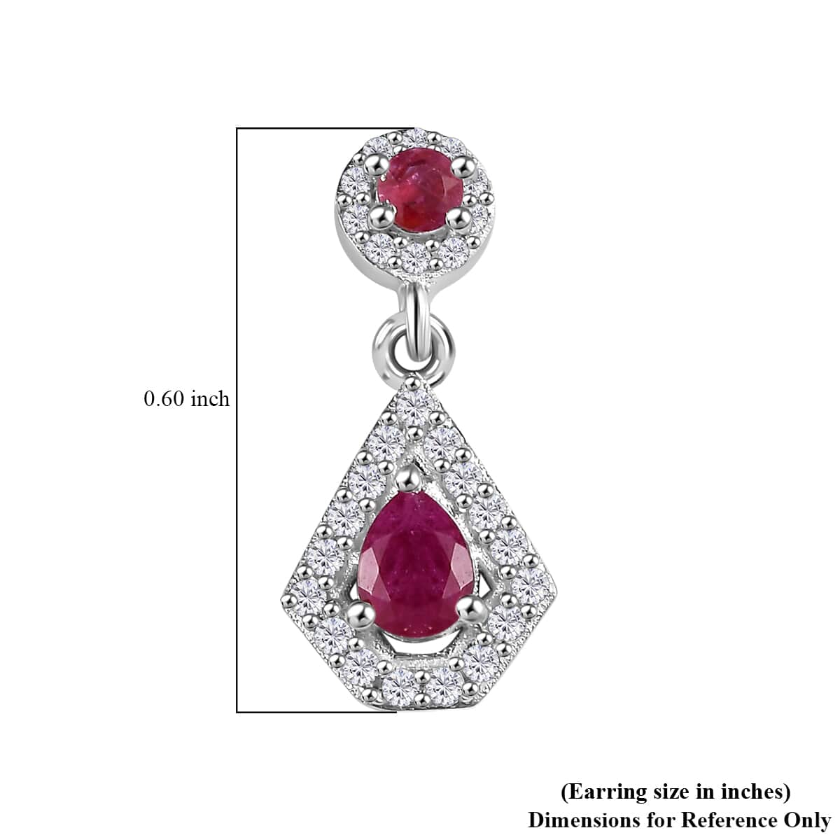 Montepuez Ruby and White Zircon Dangling Earrings in Rhodium Over Sterling Silver 0.90 ctw image number 4