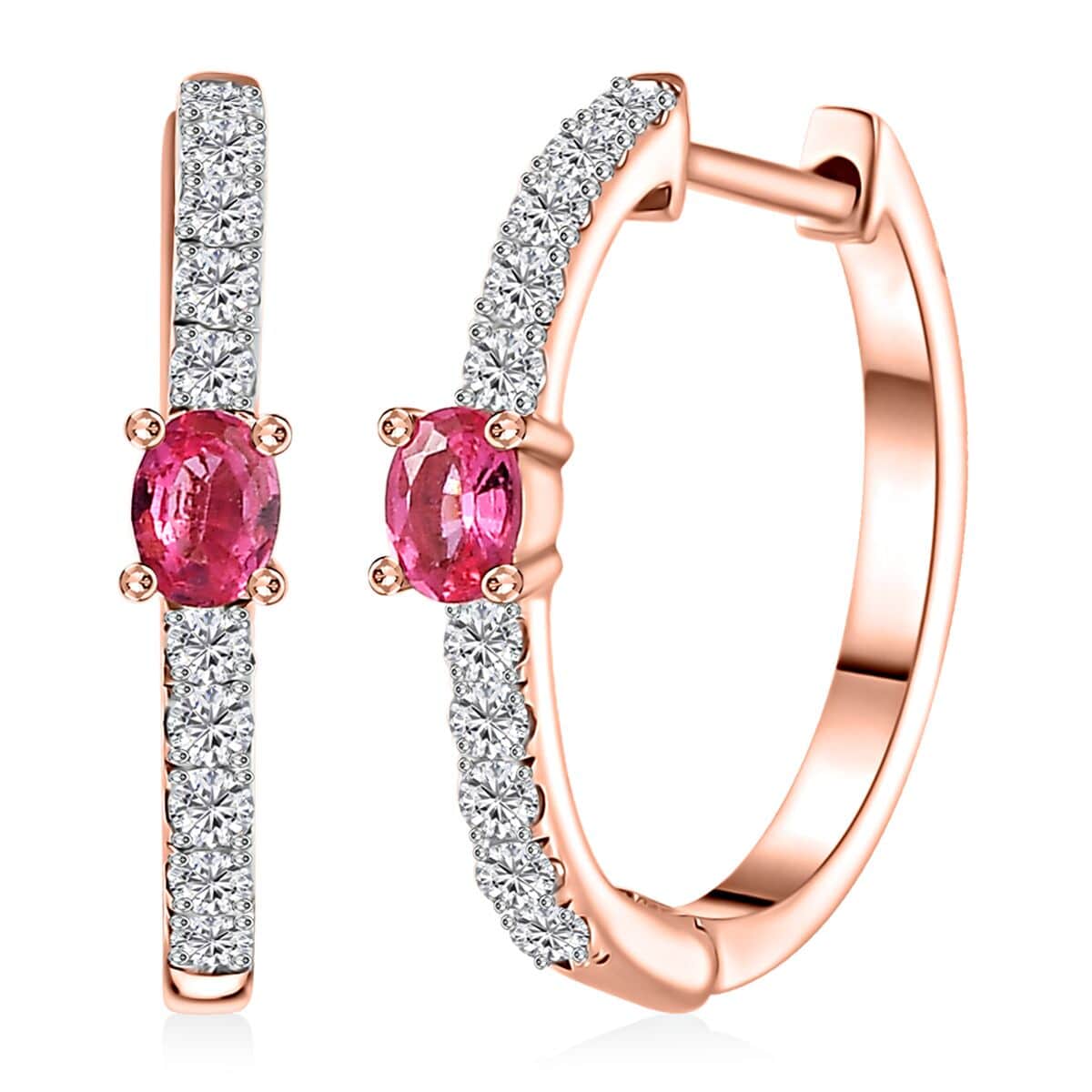 Premium Mahenge Spinel and Moissanite 0.85 ctw Modern Glamour Hoop Earrings in 18K Vermeil Rose Gold Over Sterling Silver image number 0