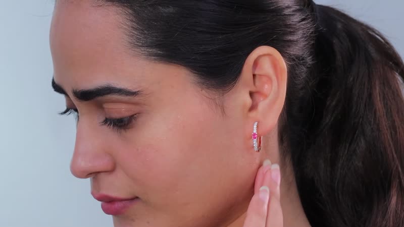 D'Joy Premium Mahenge Spinel and Moissanite 0.85 ctw Modern Glamour Hoop Earrings in 18K Vermeil Rose Gold Over Sterling Silver