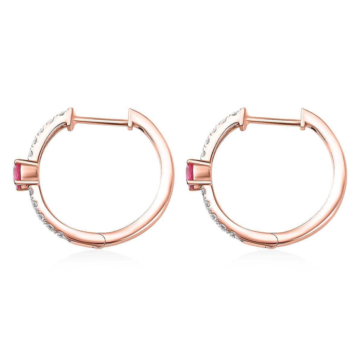 D'Joy Premium Mahenge Spinel and Moissanite 0.85 ctw Modern Glamour Hoop Earrings in 18K Vermeil Rose Gold Over Sterling Silver