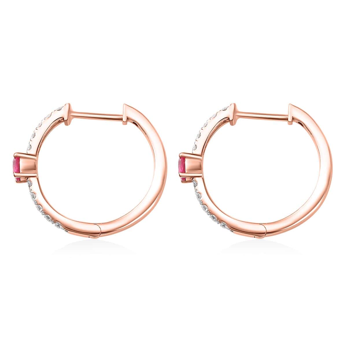 Premium Mahenge Spinel and Moissanite 0.85 ctw Modern Glamour Hoop Earrings in 18K Vermeil Rose Gold Over Sterling Silver image number 3