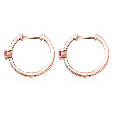 D'Joy Premium Mahenge Spinel and Moissanite 0.85 ctw Modern Glamour Hoop Earrings in 18K Vermeil Rose Gold Over Sterling Silver