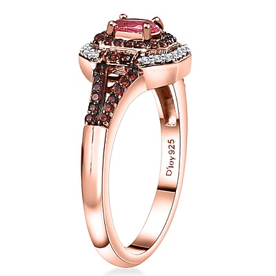 Premium Mahenge Spinel, Brown and White Zircon Art Deco Ring in 18K Vermeil Rose Gold Over Sterling Silver (Size 10.0) 0.65 ctw
