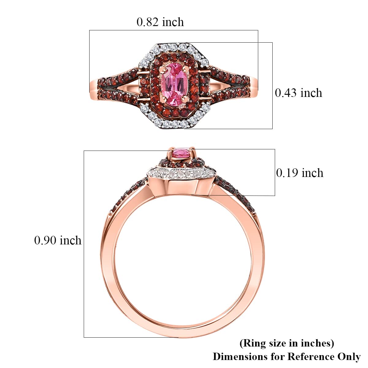 Premium Mahenge Spinel, Brown and White Zircon Art Deco Ring in 18K Vermeil Rose Gold Over Sterling Silver (Size 10.0) 0.65 ctw image number 5