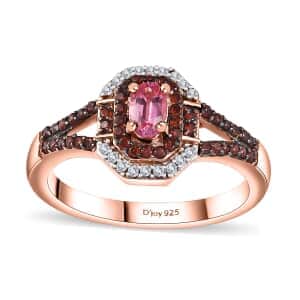 Premium Mahenge Spinel, Brown and White Zircon Art Deco Ring in 18K Vermeil Rose Gold Over Sterling Silver (Size 6.0) 0.65 ctw