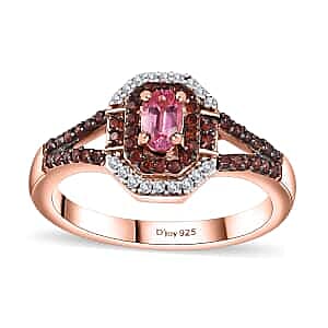 Premium Mahenge Spinel, Brown and White Zircon Art Deco Ring in 18K Vermeil Rose Gold Over Sterling Silver (Size 7.0) 0.65 ctw