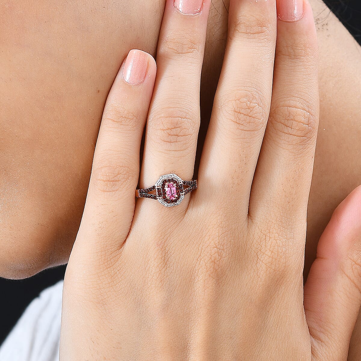 Premium Mahenge Spinel, Brown and White Zircon Art Deco Ring in 18K Vermeil Rose Gold Over Sterling Silver (Size 7.0) 0.65 ctw image number 2