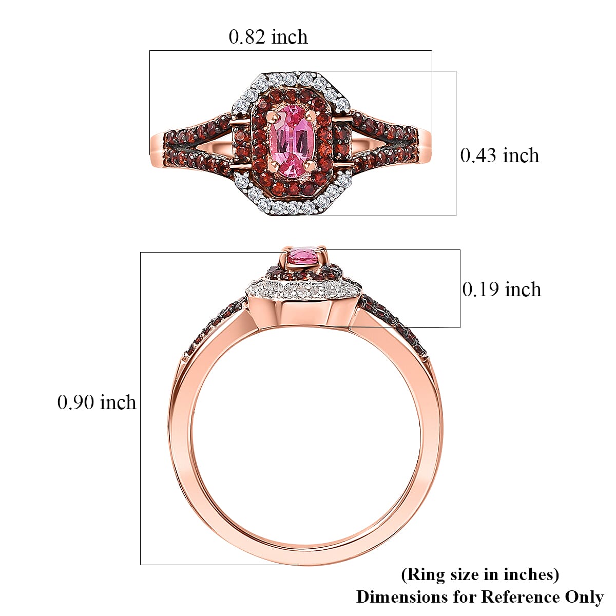 Premium Mahenge Spinel, Brown and White Zircon Art Deco Ring in 18K Vermeil Rose Gold Over Sterling Silver (Size 7.0) 0.65 ctw image number 5