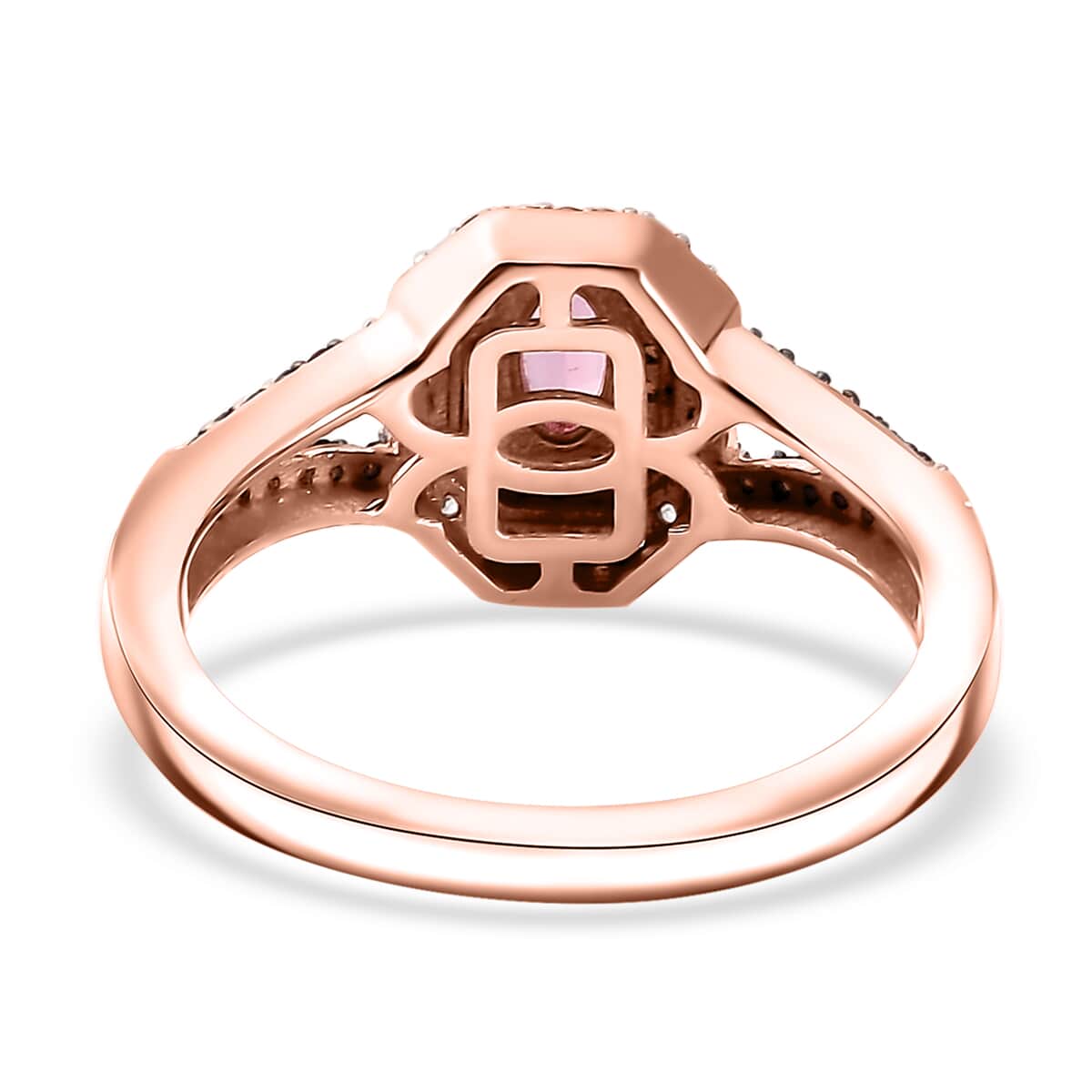 Premium Mahenge Spinel, Brown and White Zircon Art Deco Ring in 18K Vermeil Rose Gold Over Sterling Silver (Size 9.0) 0.65 ctw image number 4