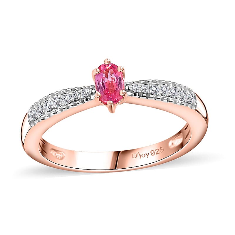 Premium Mahenge Spinel and Moissanite Timeless Elegance Ring in 18K Vermeil Rose Gold Over Sterling Silver (Size 10.0) 0.40 ctw
