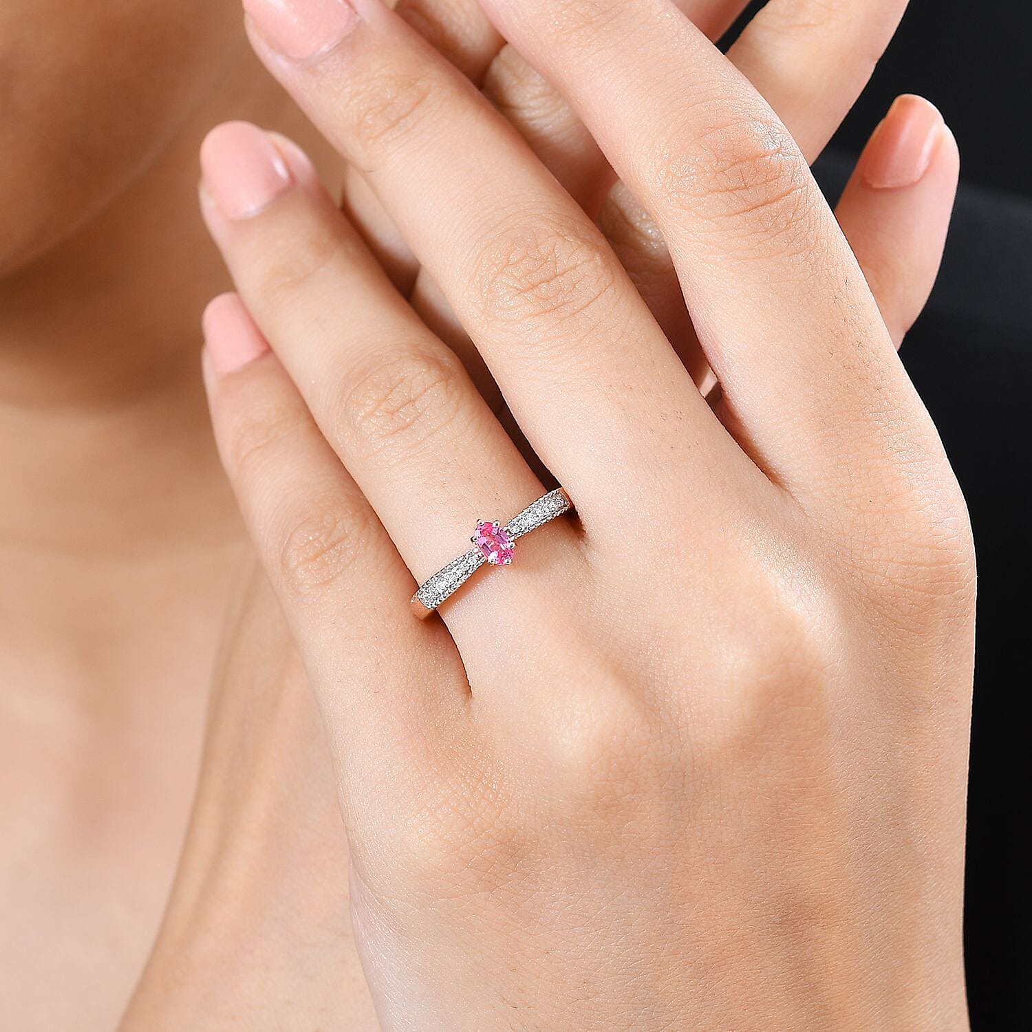 Premium Mahenge Spinel and Moissanite Timeless Elegance Ring in 18K Vermeil Rose Gold Over Sterling Silver (Size 10.0) 0.40 ctw