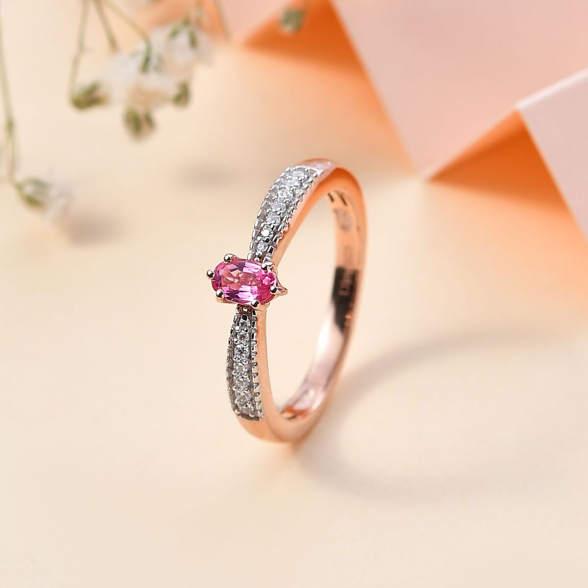 Premium Mahenge Spinel and Moissanite Timeless Elegance Ring in 18K Vermeil Rose Gold Over Sterling Silver (Size 7.0) 0.40 ctw image number 1