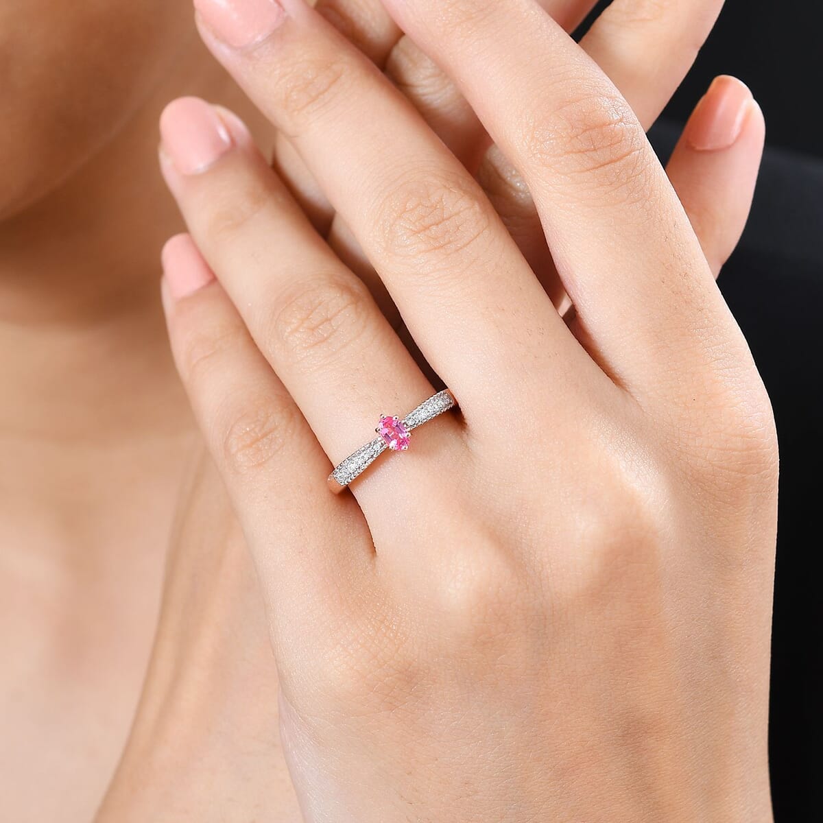 Premium Mahenge Spinel and Moissanite Timeless Elegance Ring in 18K Vermeil Rose Gold Over Sterling Silver (Size 7.0) 0.40 ctw image number 2