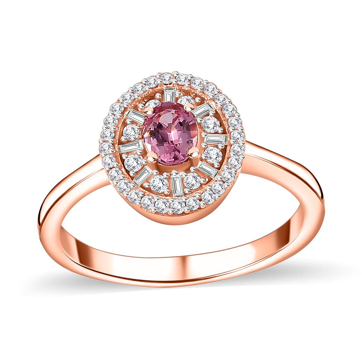 Premium Mahenge Spinel and Diamond Modern Glamour Ring in 18K Vermeil Rose Gold Over Sterling Silver (Size 6.0) 0.70 ctw