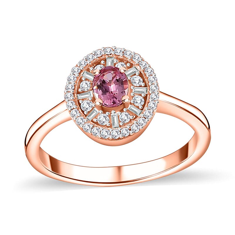 Premium Mahenge Spinel and Diamond Modern Glamour Ring in 18K Vermeil Rose Gold Over Sterling Silver (Size 6.0) 0.70 ctw