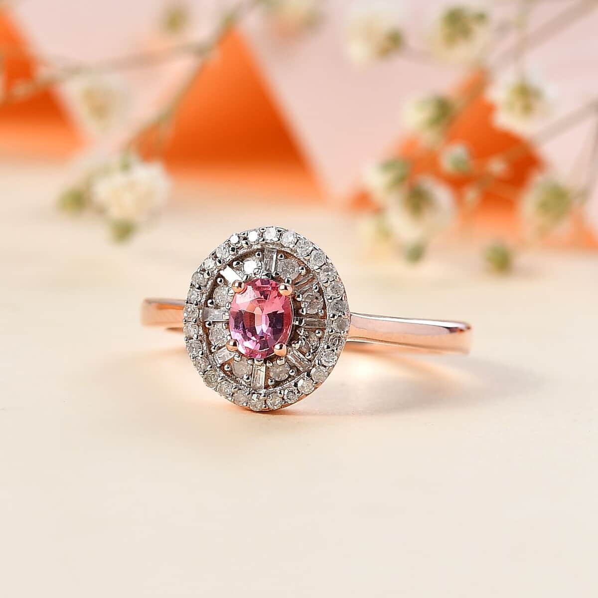 Premium Mahenge Spinel and Diamond Modern Glamour Ring in 18K Vermeil Rose Gold Over Sterling Silver (Size 6.0) 0.70 ctw image number 1