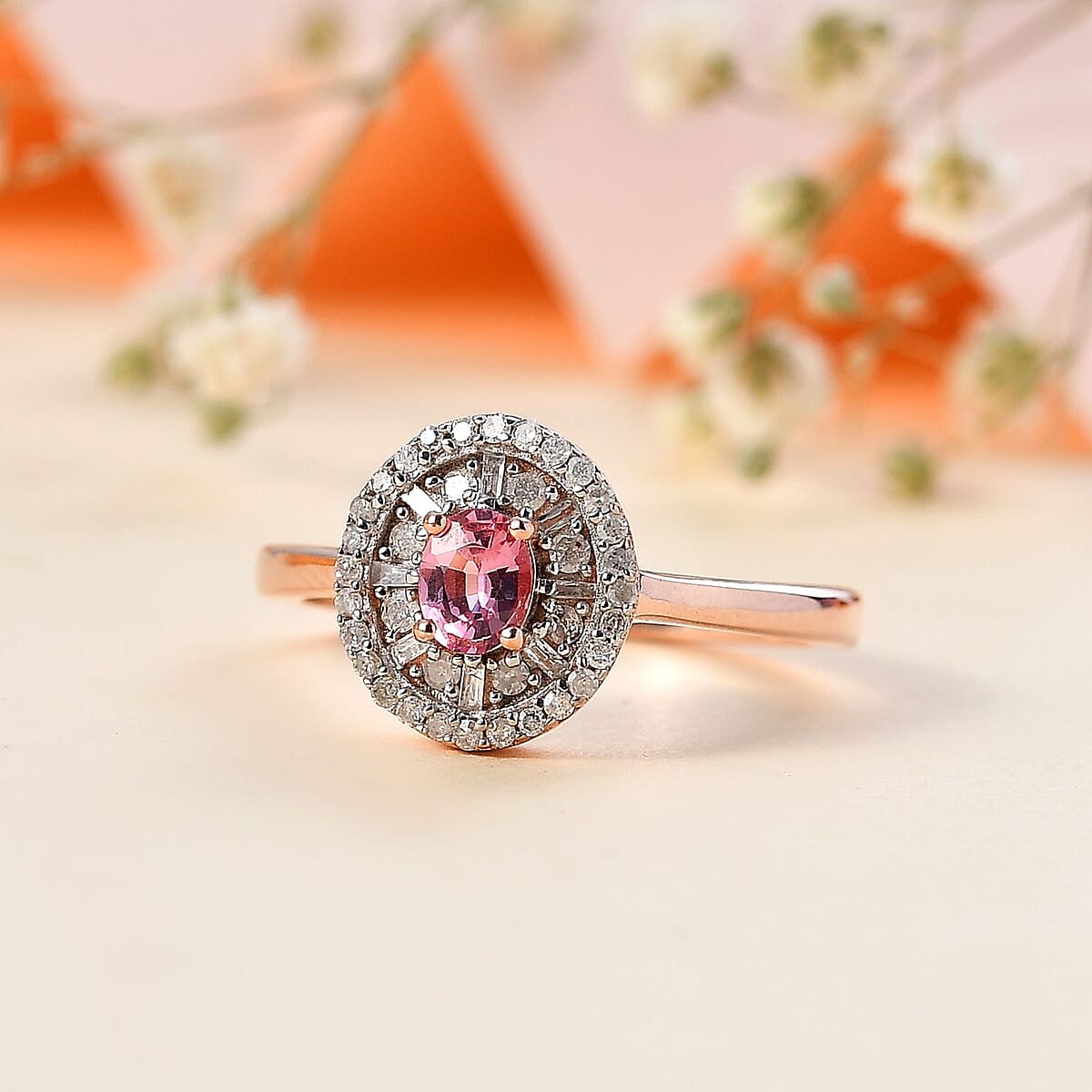 Premium Mahenge Spinel and Diamond Modern Glamour Ring in 18K Vermeil Rose Gold Over Sterling Silver (Size 9.0) 0.70 ctw image number 1