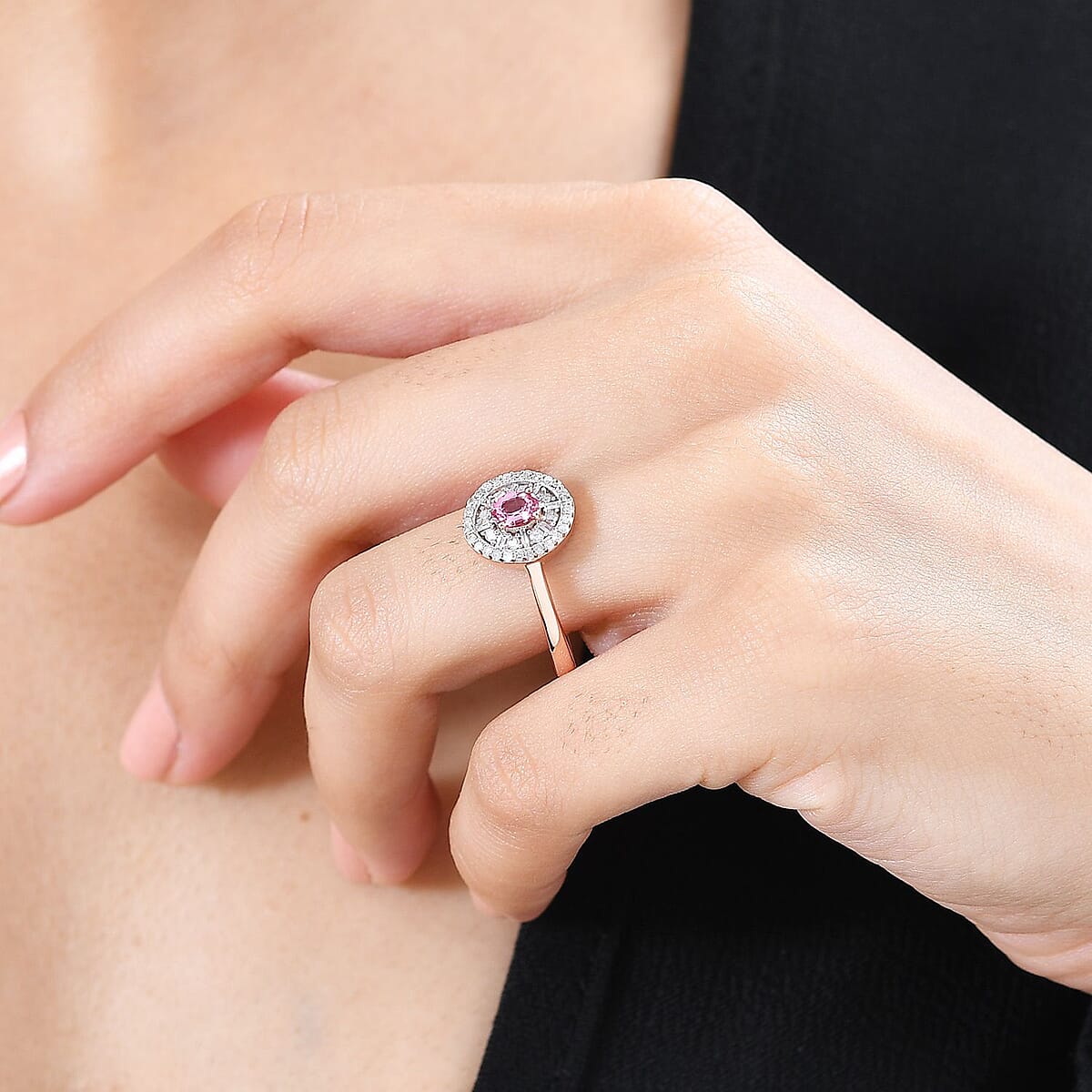 Premium Mahenge Spinel and Diamond Modern Glamour Ring in 18K Vermeil Rose Gold Over Sterling Silver (Size 9.0) 0.70 ctw image number 2