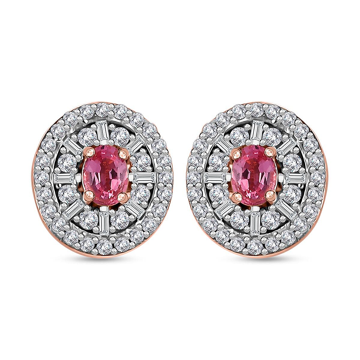 Premium Mahenge Spinel and Diamond Modern Glamour Earrings in 18K Vermeil Rose Gold Over Sterling Silver 0.85 ctw