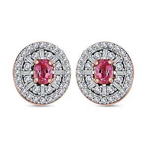 Premium Mahenge Spinel and Diamond Modern Glamour Earrings in 18K Vermeil Rose Gold Over Sterling Silver 0.85 ctw