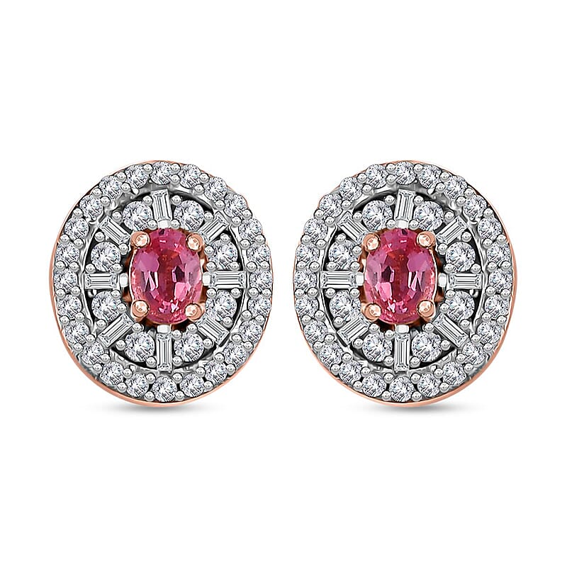 Premium Mahenge Spinel and Diamond Modern Glamour Earrings in 18K Vermeil Rose Gold Over Sterling Silver 0.85 ctw