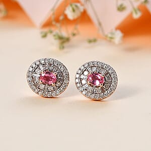 Premium Mahenge Spinel and Diamond Modern Glamour Earrings in 18K Vermeil Rose Gold Over Sterling Silver 0.85 ctw