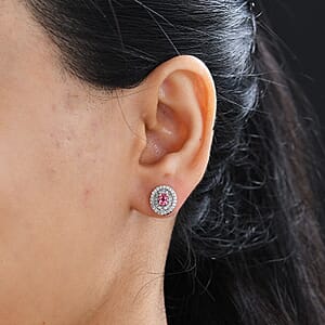 Premium Mahenge Spinel and Diamond Modern Glamour Earrings in 18K Vermeil Rose Gold Over Sterling Silver 0.85 ctw