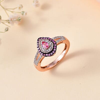 Premium Mahenge Spinel and Multi Gemstone Modern Glamour Ring in 18K Vermeil Rose Gold Over Sterling Silver (Size 10.0) 0.60 ctw