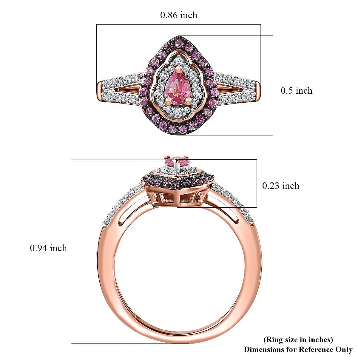 Premium Mahenge Spinel and Multi Gemstone Modern Glamour Ring in 18K Vermeil Rose Gold Over Sterling Silver (Size 10.0) 0.60 ctw