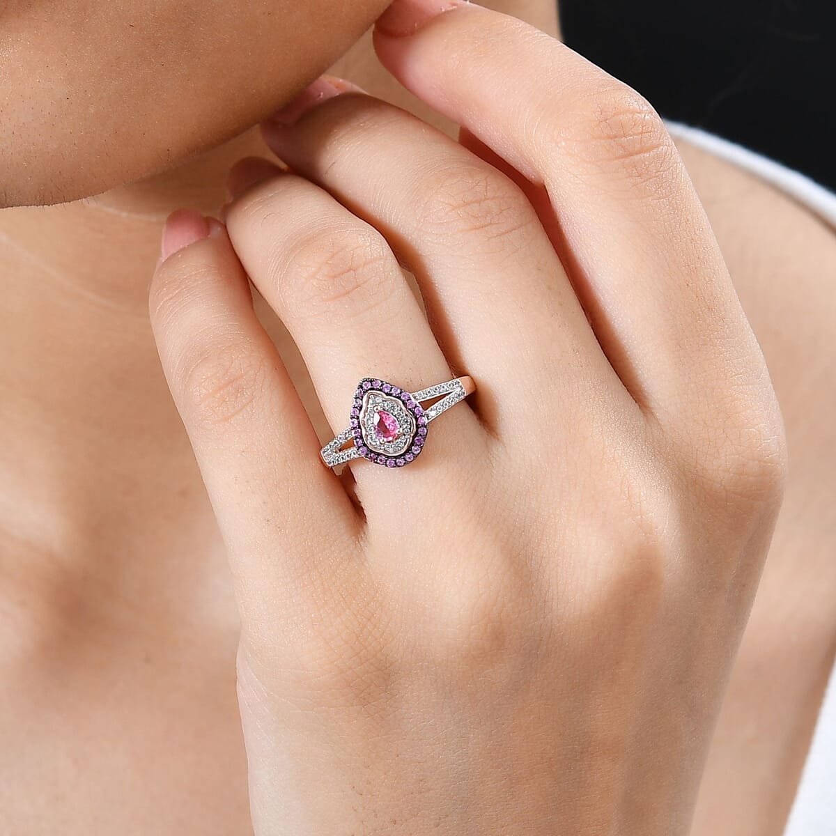 Premium Mahenge Spinel and Multi Gemstone Modern Glamour Ring in 18K Vermeil Rose Gold Over Sterling Silver (Size 8.0) 0.60 ctw image number 2