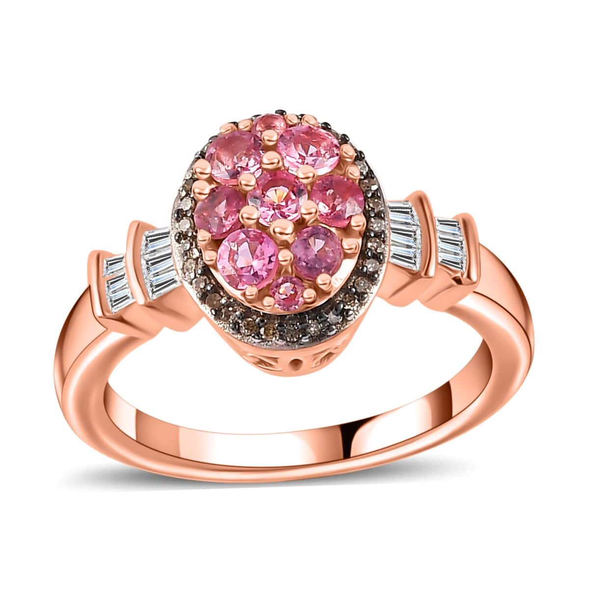 Premium Mahenge Spinel, Natural Champagne and White Diamond Modern Glamour Ring in 18K Vermeil Rose Gold Over Sterling Silver (Size 10.0) 0.80 ctw image number 0